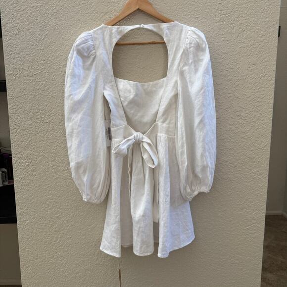 NEW Reformation $248 Brodie Puff Sleeve White Linen Open Back Mini Dress - Picture 5 of 8